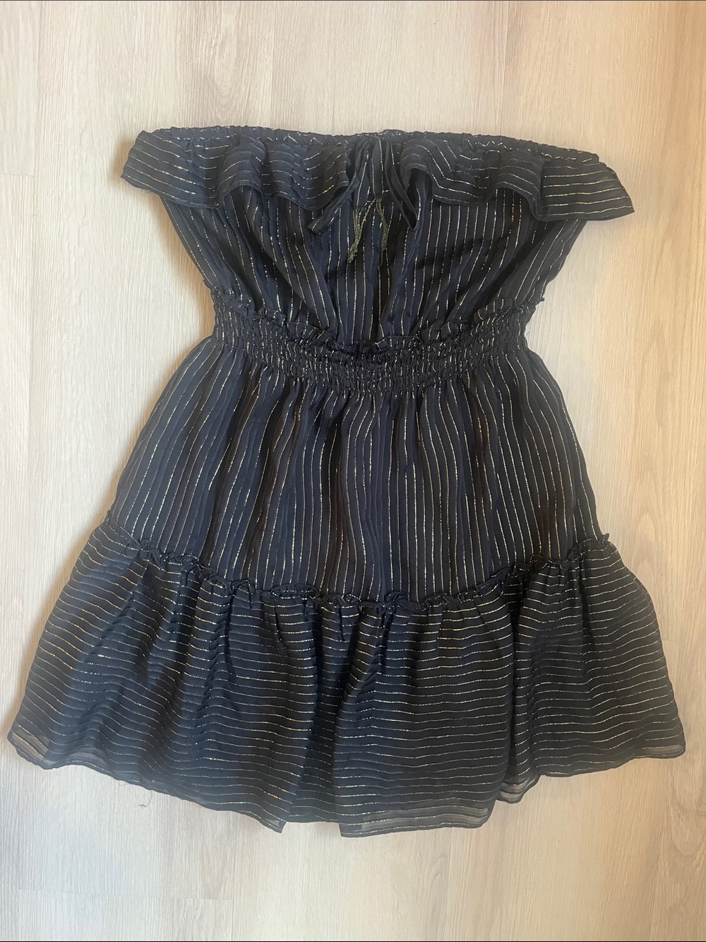 Bebe Vintage Y2K Women’s Black Gold Strapless Ruffle Silk Dress Whimsigoth Large